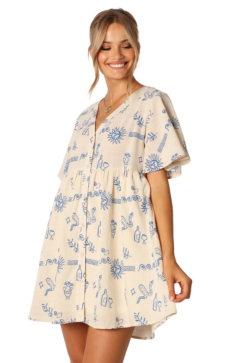 Petal & Pup Elias Print Minidress, Alternate, color, Beige Blue