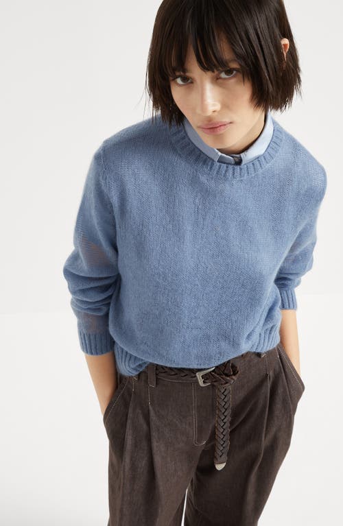 Brunello Cucinelli Mohair Shetland Gauze Crewneck Sweater In Avio Blue