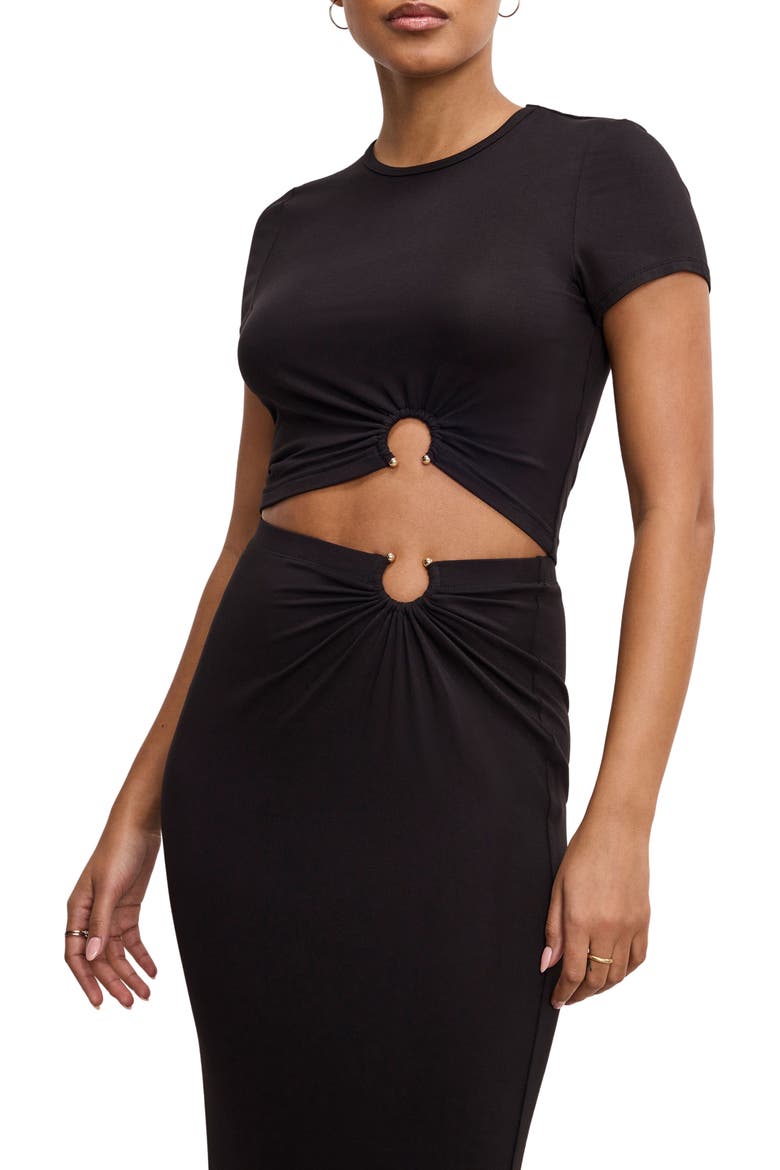 Metal Ring Jersey Crop Top, Main, color, BLACK001