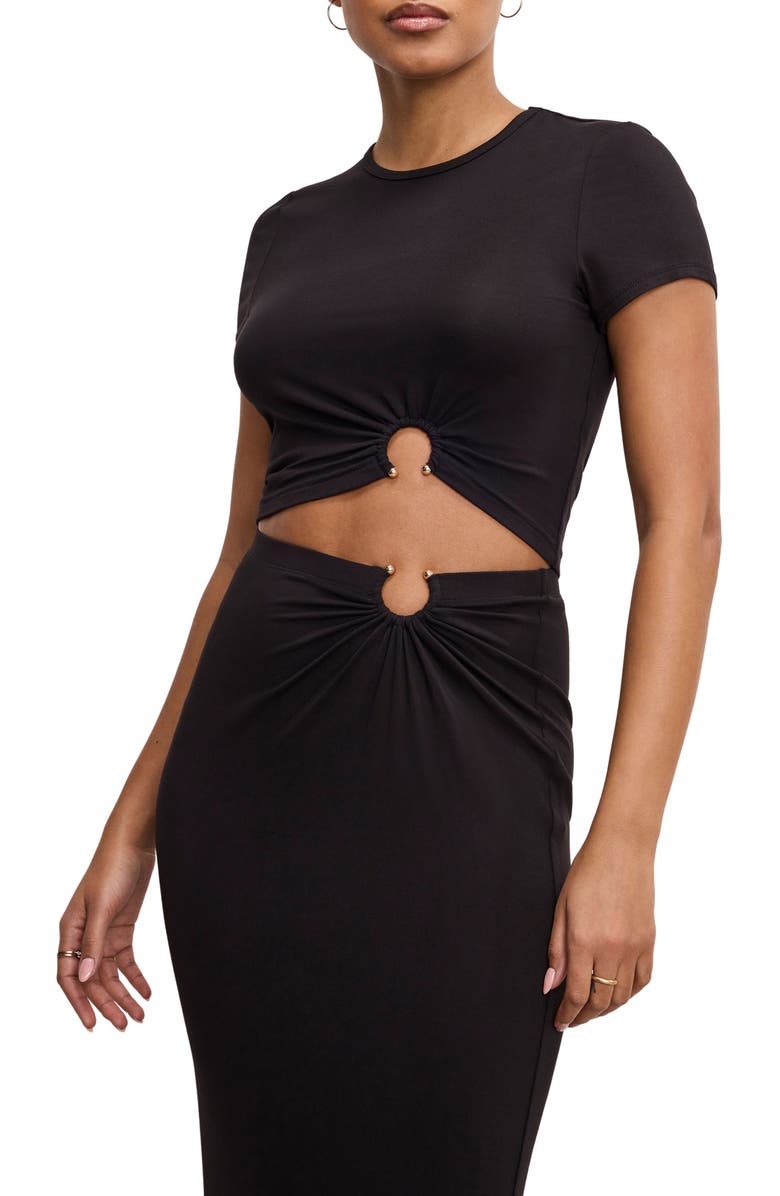 Good American Metal Ring Jersey Crop Top, Main, color, Black001