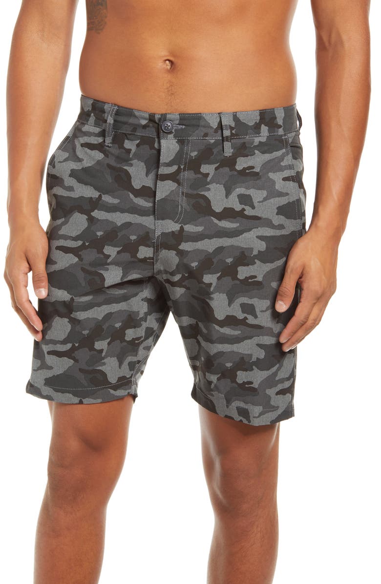 Vintage 1946 Men's Print Hybrid Flat Front Shorts, Alternate, color, Grey Camo