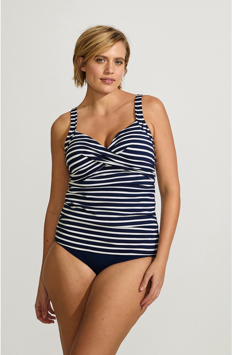 Lands' End Plus Size DD-Cup V-Neck Wrap Underwire Tankini Swimsuit Top, Main, color, 