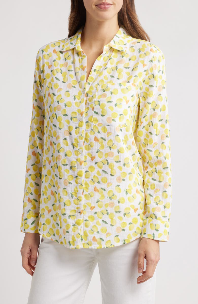 beachlunchlounge Alessia Print Shirt, Main, color, Amalfi Lemons