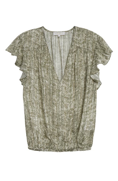Ramy Brook Teresa Flutter Sleeve Top In Olive Baja Dot Print In Green