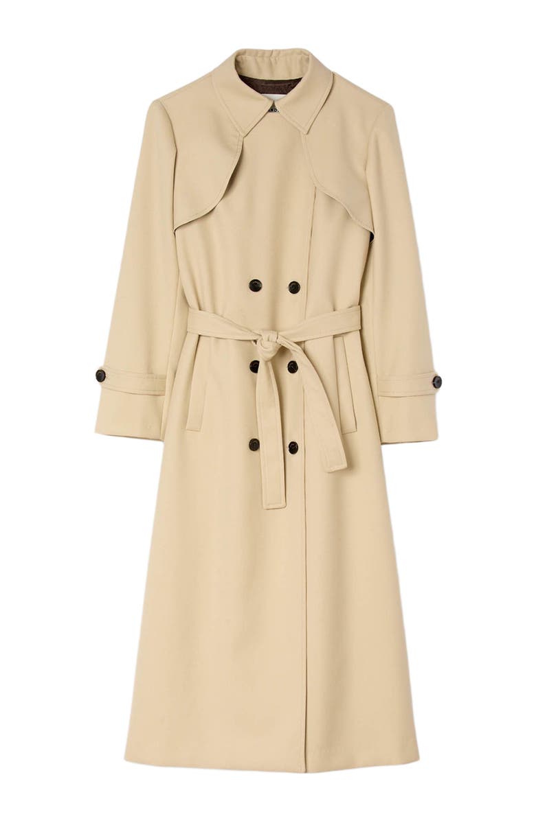 SANDRO Belted double-breasted trench, Alternate, color, Beige