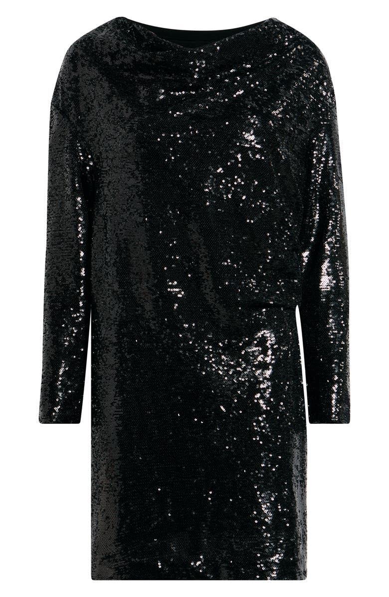 BOSS Ebiba Sequin Long Sleeve Dress, Alternate, color, Black
