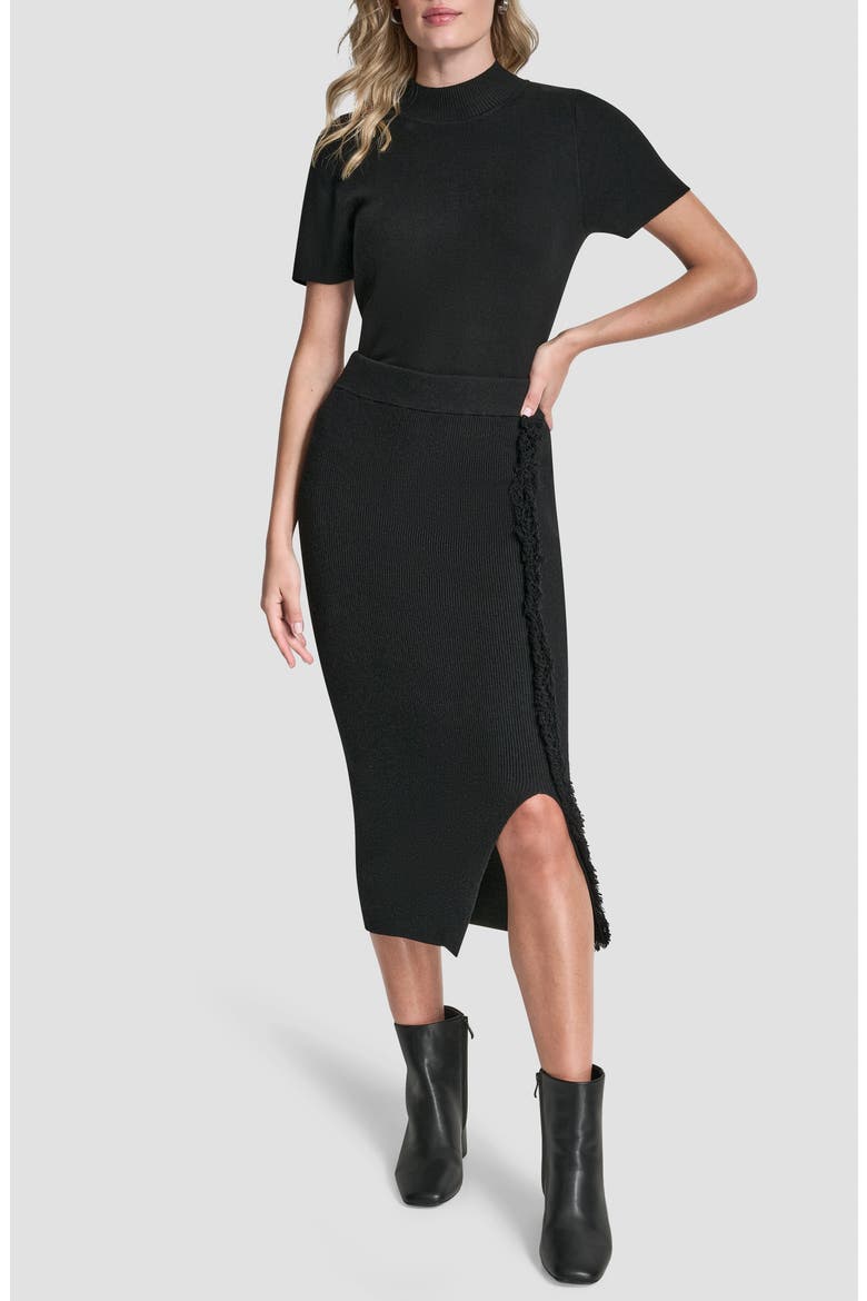 Fringe Detail Sweater Skirt, Alternate, color, BLACK