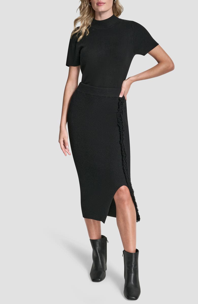 DKNY Fringe Detail Sweater Skirt, Alternate, color, Black
