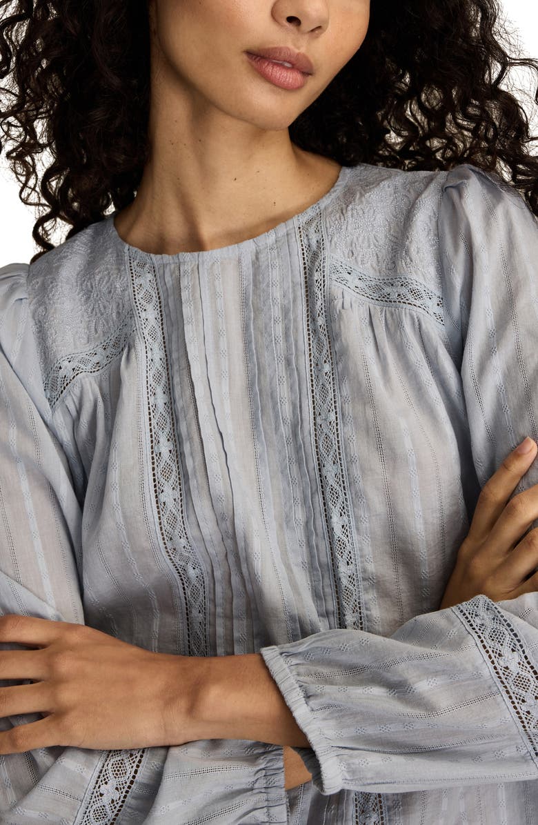 Lucky Brand Pintuck Lace Top, Alternate, color, Blue Blizzard