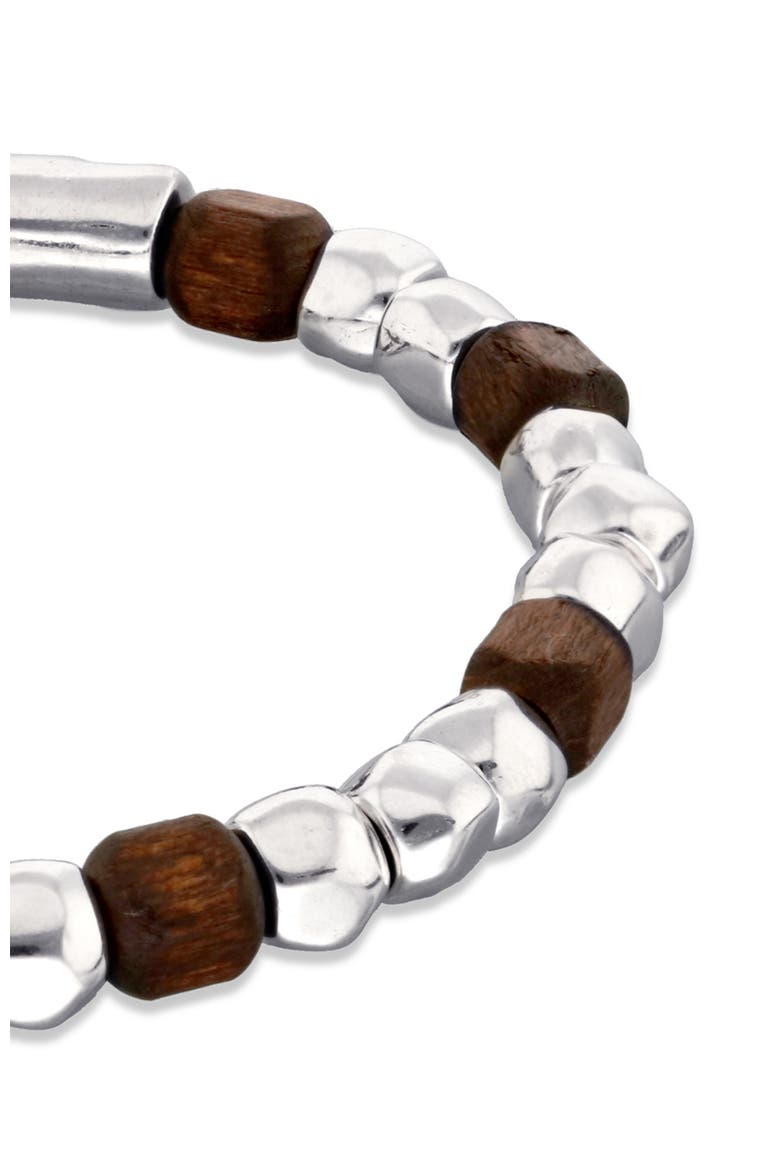 Elastic Bracelet with Beads Plated in Sterling Silver and Wooden Beads, Alternate, color, Silver