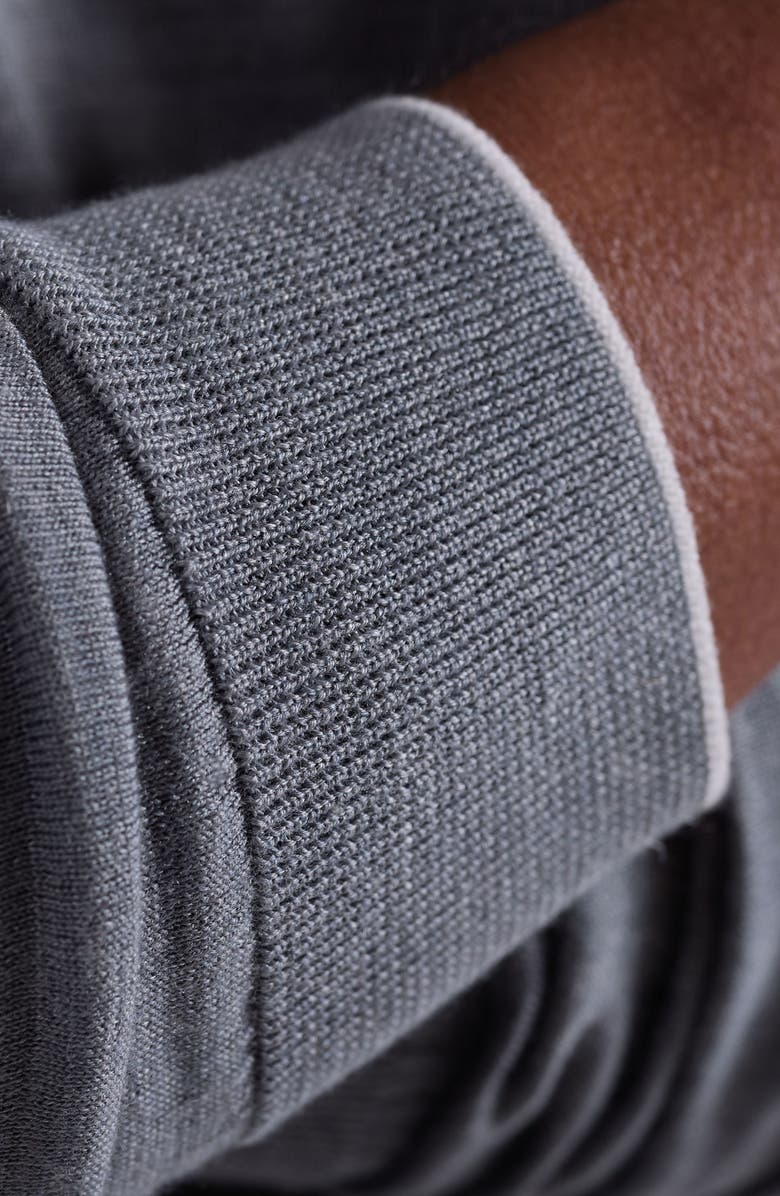 Bugatchi Tipped Merino Wool, Silk & Linen Crewneck Sweater, Alternate, color, Zinc