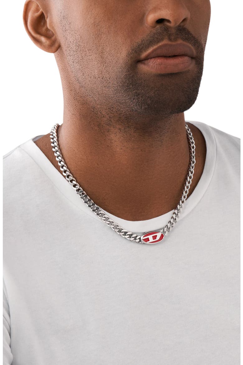 Oval D Enamel Pendant Chain Necklace, Alternate, color, SILVER/ RED