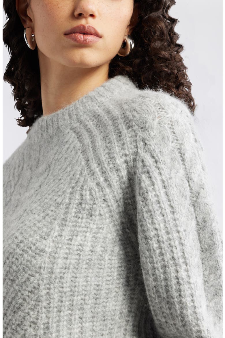 Cable Crewneck Alpaca Blend Sweater, Alternate, color, GREY HEATHER