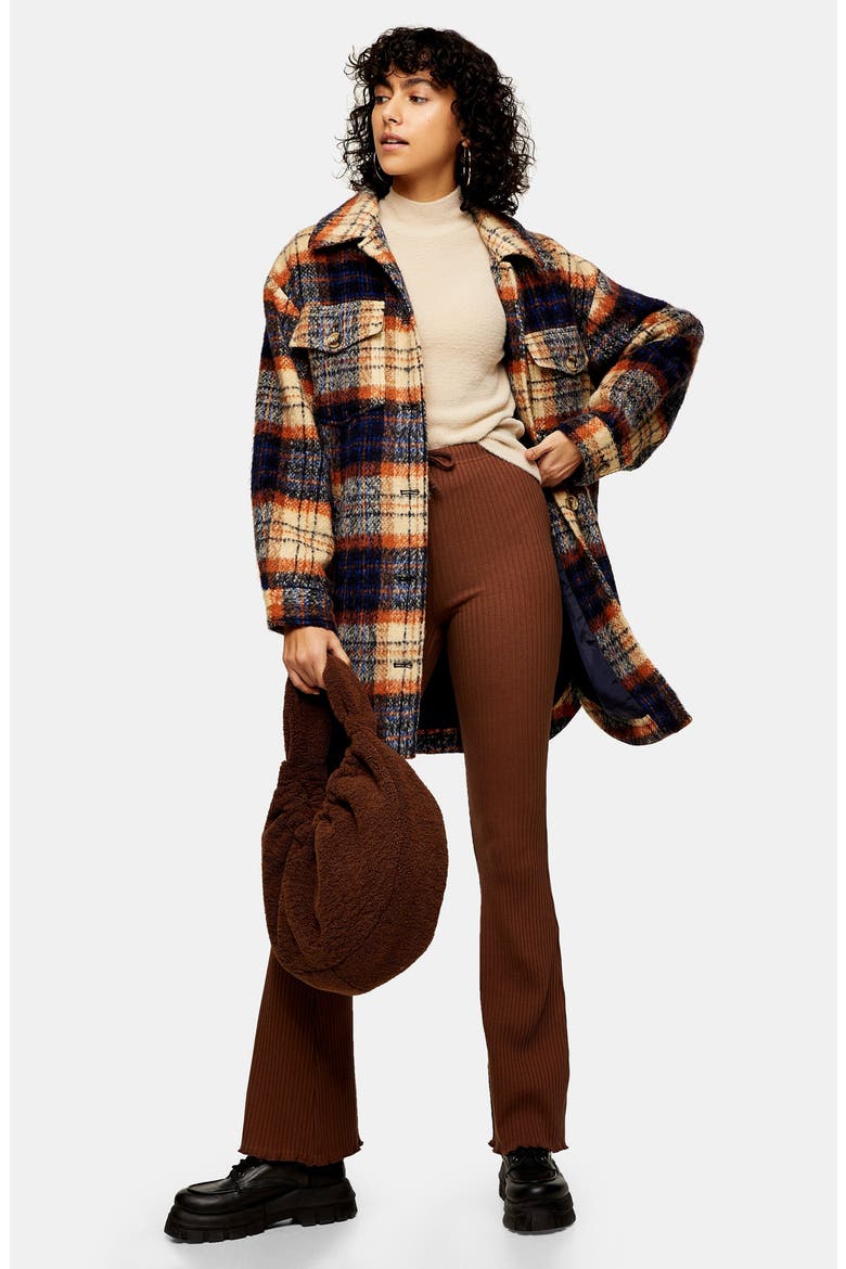 Ribbed Wide Leg Pants, Alternate, color, DARK BROWN