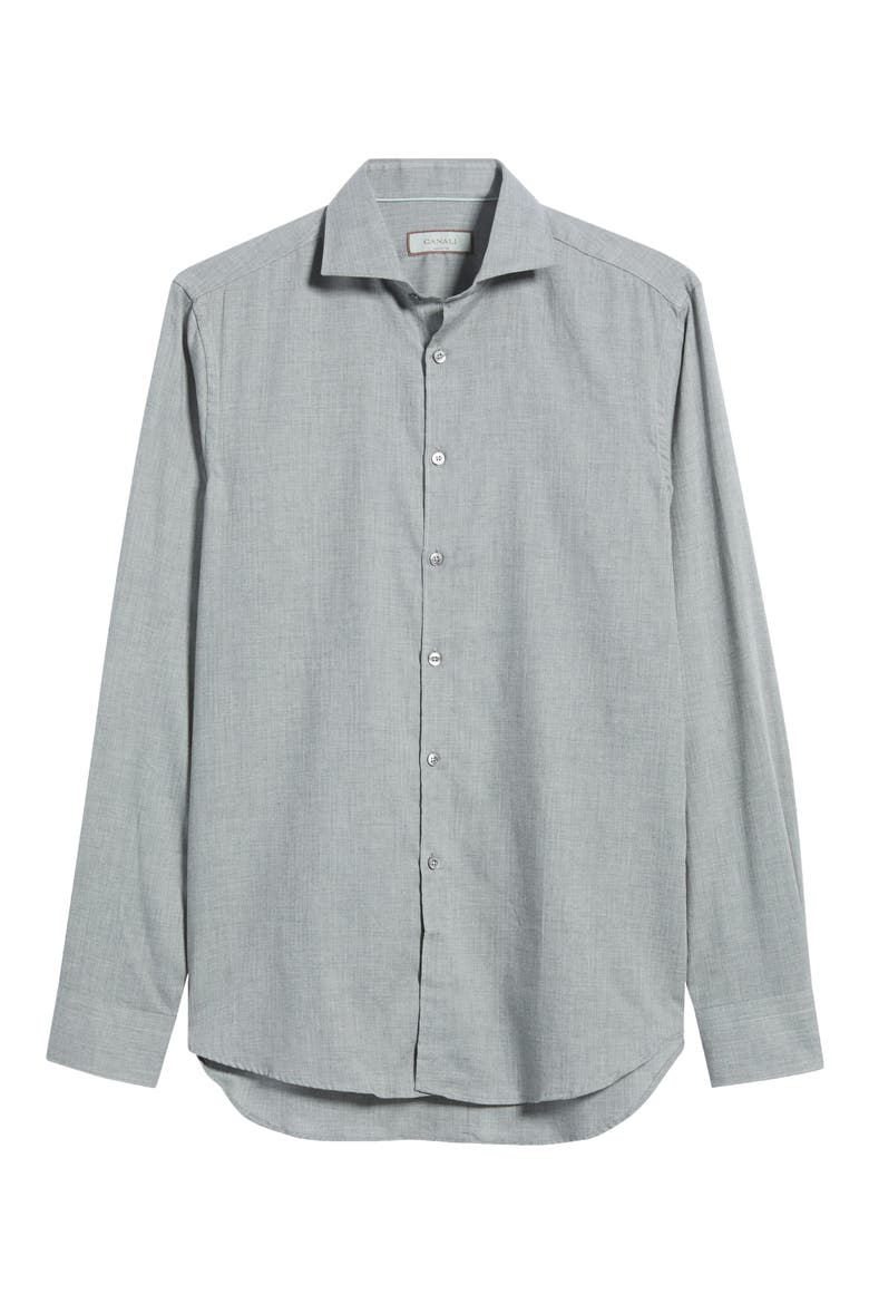 Regular Fit Herringbone Button Up Shirt, Alternate, color, GREY