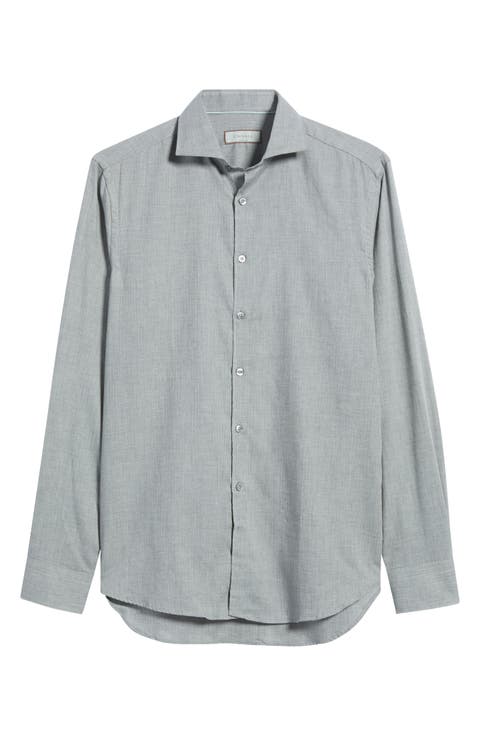 Regular Fit Herringbone Button Up Shirt
