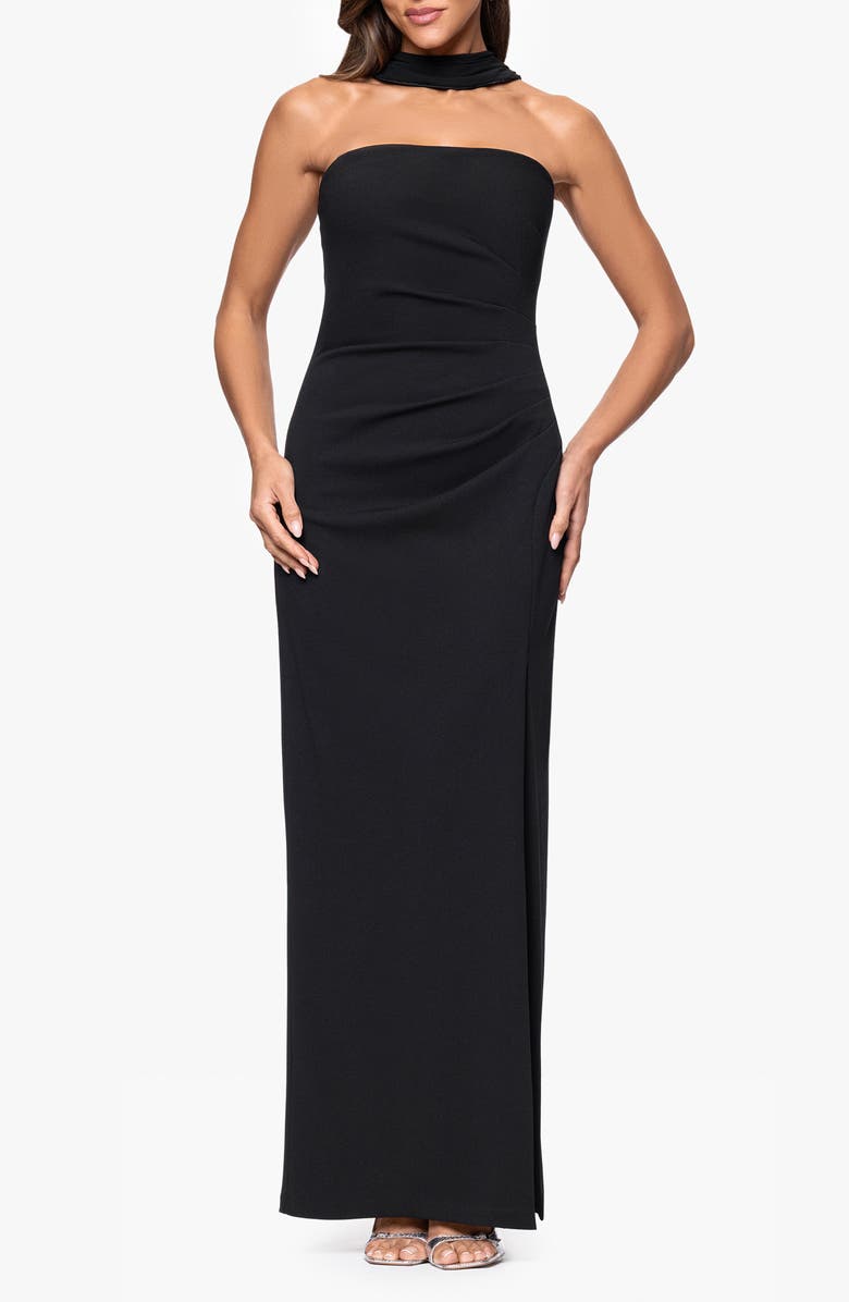Xscape Evenings Drape Scuba Cocktail Dress, Main, color, Black