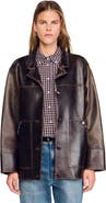 SANDRO Oversized leather jacket with studs