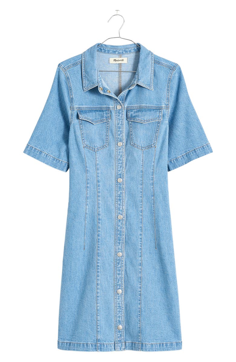 Madewell Seamed Denim Mini Shirtdress, Alternate, color, 