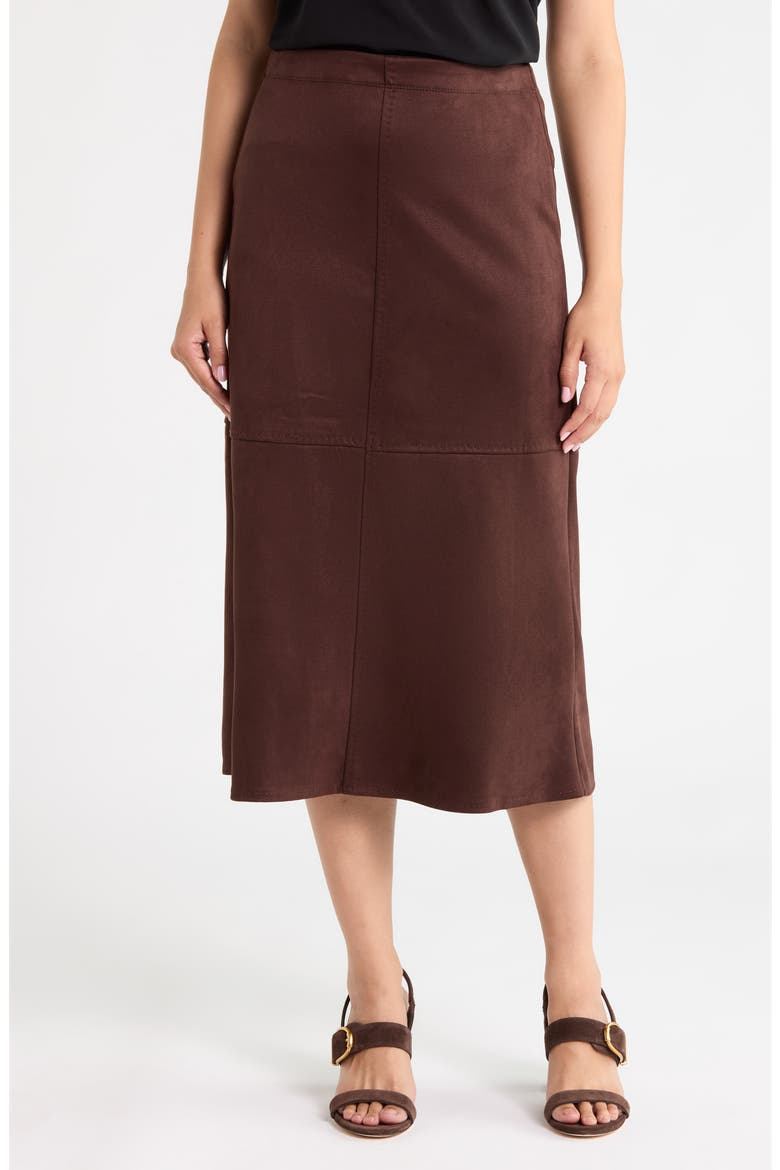 Faux Suede A-Line Midi Skirt, Main, color, DKBROWN-DARK BROWN