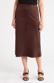 MAX STUDIO Faux Suede A-Line Midi Skirt