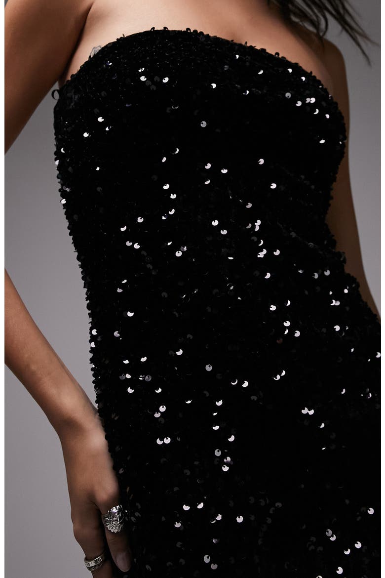 Sequin Strapless Minidress, Alternate, color, BLACK