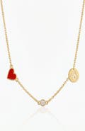 Oak & Luna Inez Red Heart Necklace with Diamond & Zodiac Sign