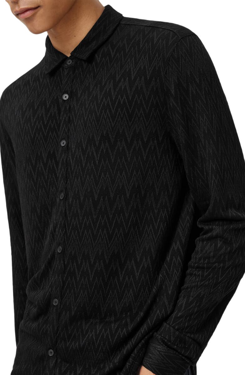 John Varvatos Redmond Herringbone Jacquard Knit Button-Up Shirt, Alternate, color, Black