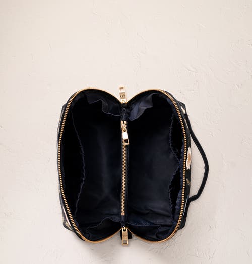 Elizabeth Scarlett Pressed Flowers Velvet Open Flat Makeup Bag In Black