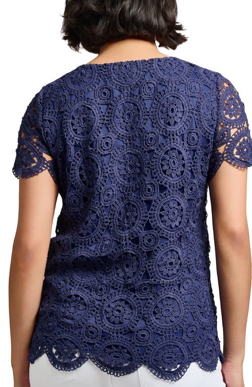 Jones New York Medallion Lace Short Sleeve Top In Pacific Navy
