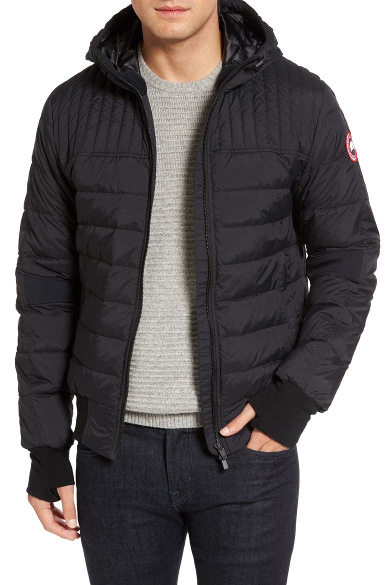 Cabri Hooded Slim Fit Down Jacket, Main, color, BLACK