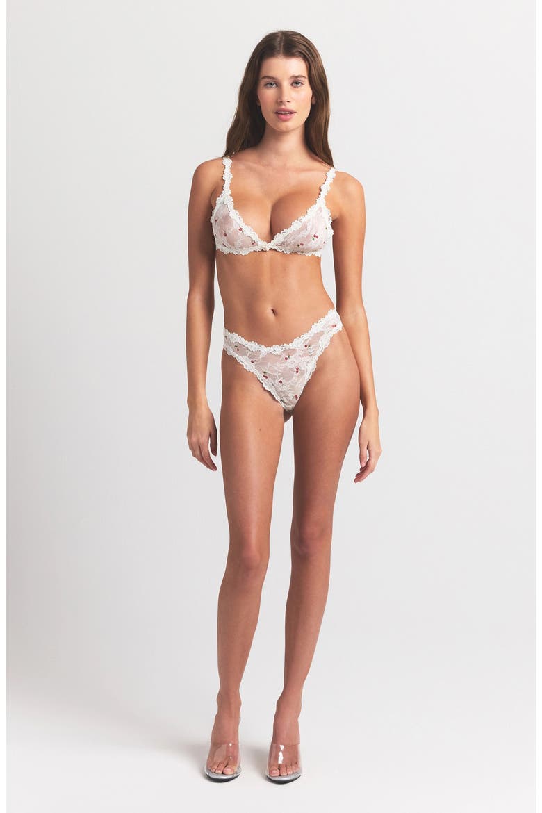 Stretch Lace Triangle Bralette, Alternate, color, IVORY CHERRY PRINT