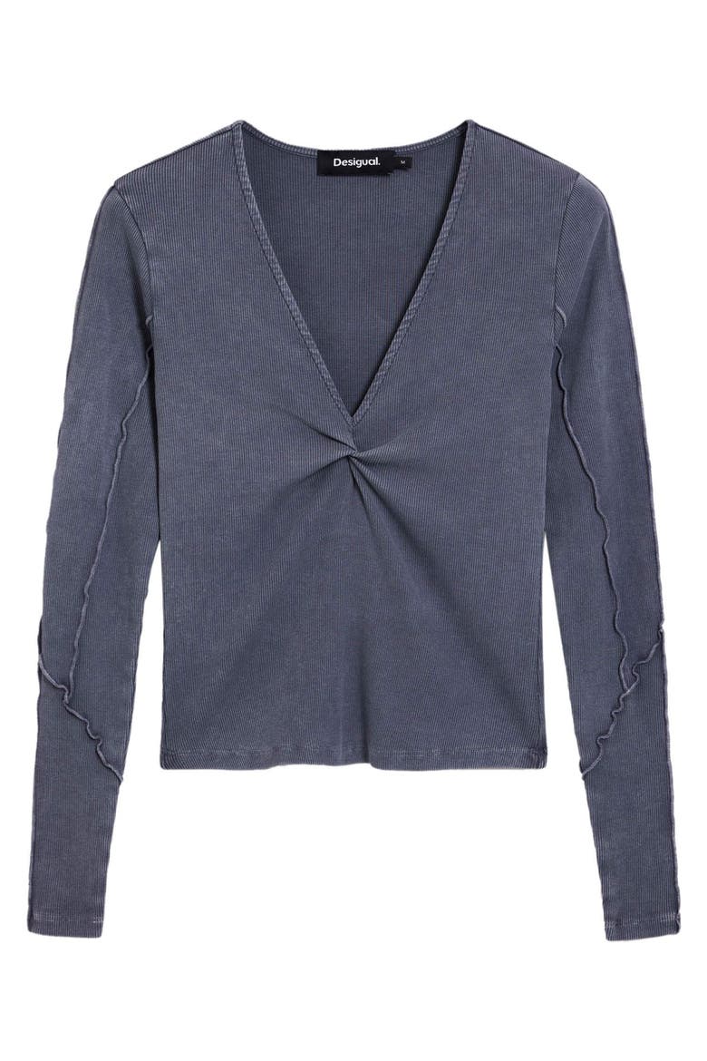 Twist Front Long Sleeve Cotton T-Shirt, Main, color, DARK GREY
