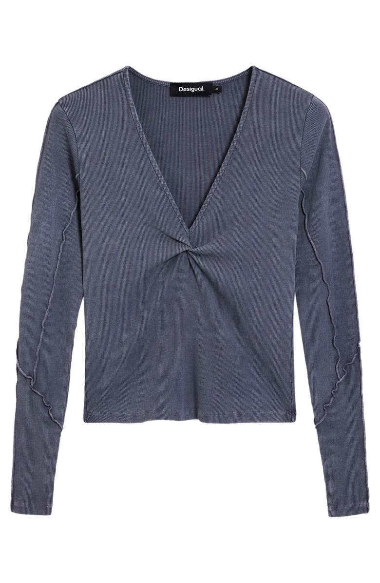 Desigual Twist Front Long Sleeve Cotton T-Shirt, Main, color, Dark Grey