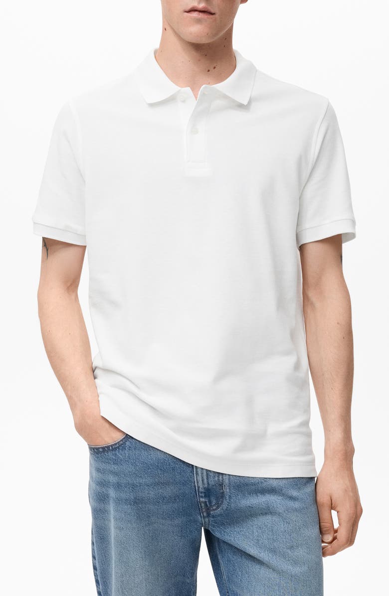 MANGO Regular Fit Cotton Piqué Polo, Main, color, White