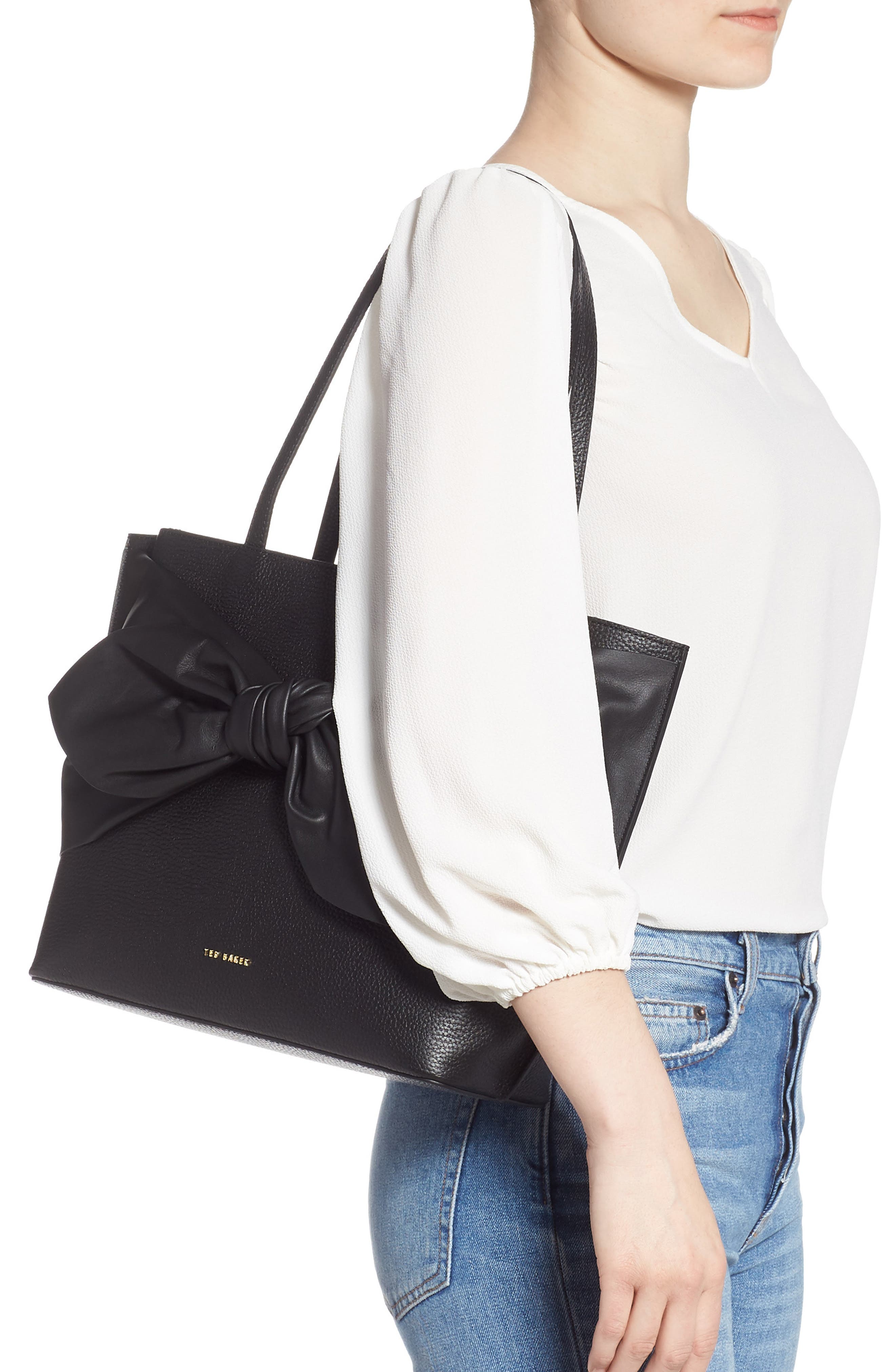 Ted Baker London Diiana Soft Knot Detail Leather Shopper, Alternate, color, 