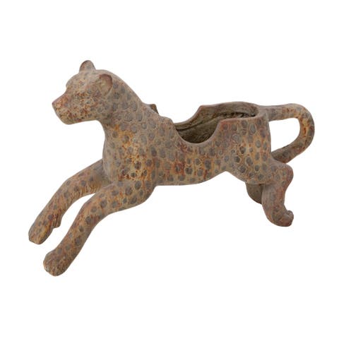 Vintage Carousel Leopard Planter, Distressed Multicolor
