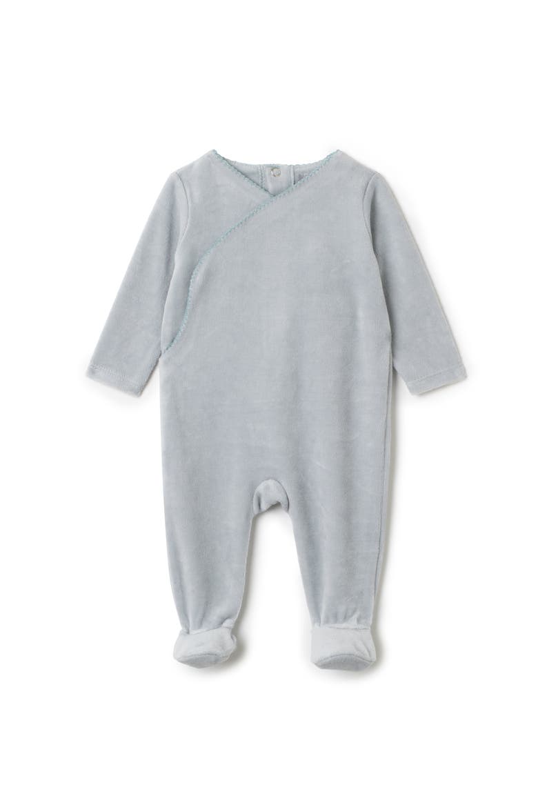 Boy Wrap Velour Snap Closure Romper, Main, color, Blue