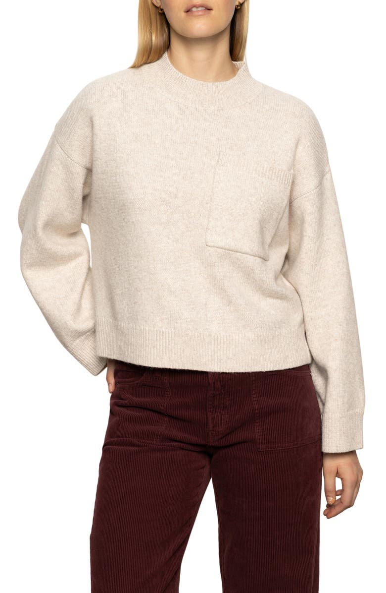 Sanctuary Chest Pocket Crewneck Sweater, Alternate, color, Heather Pearl