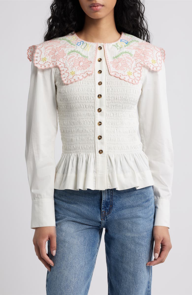 Damson Madder Valentina Collared Top, Main, color, White