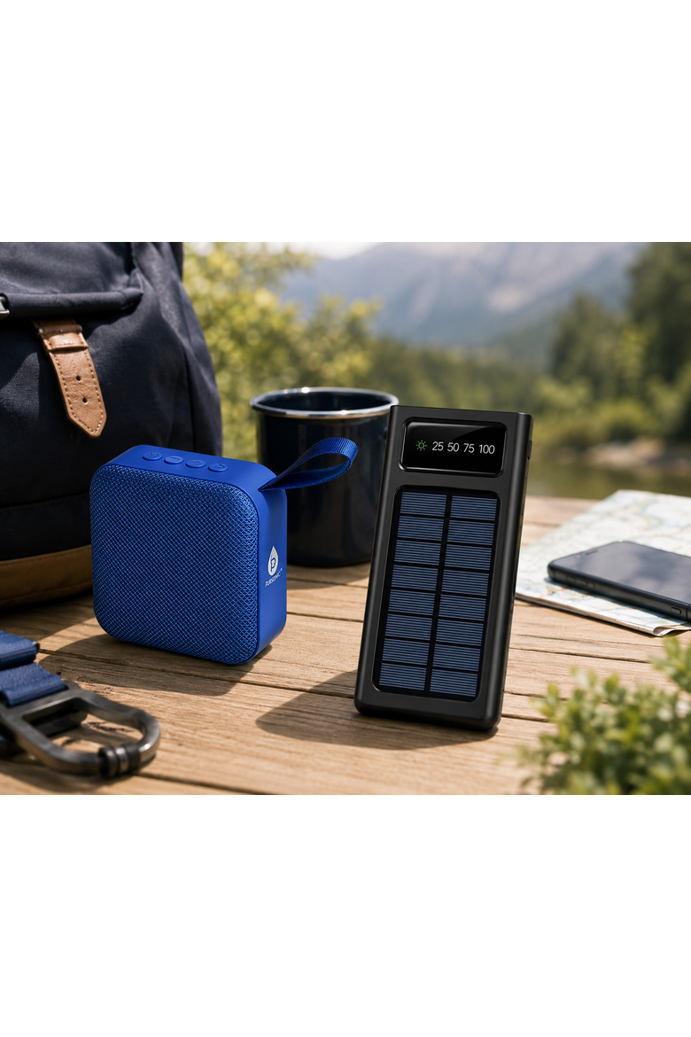 Solar Power Bank & 360° Wireless Speaker, Alternate, color, Black