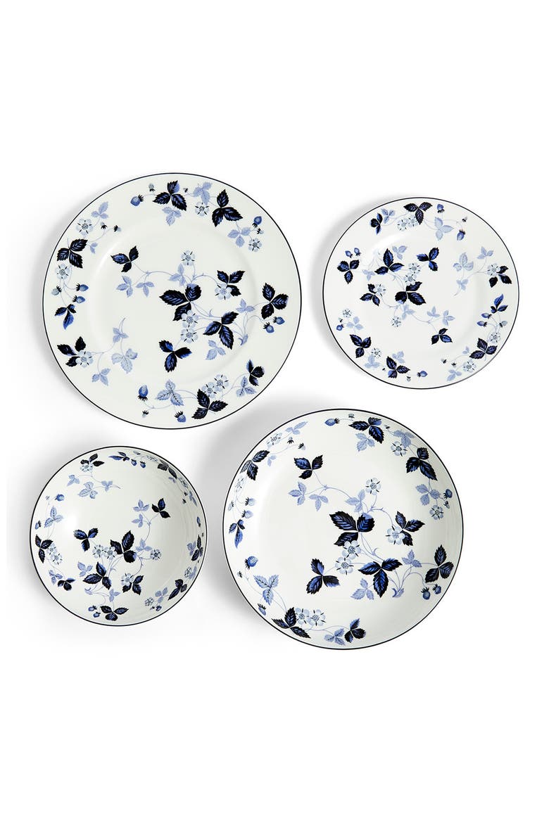 Wild Strawberry 4-Piece Bone China Dinnerware Set, Alternate, color, BLUE