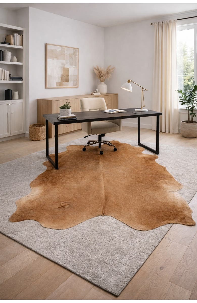 Rhacam Eco Hides Lauren Browns Cowhide Rug 7'7" × 6'10", Alternate, color, Warm Browns