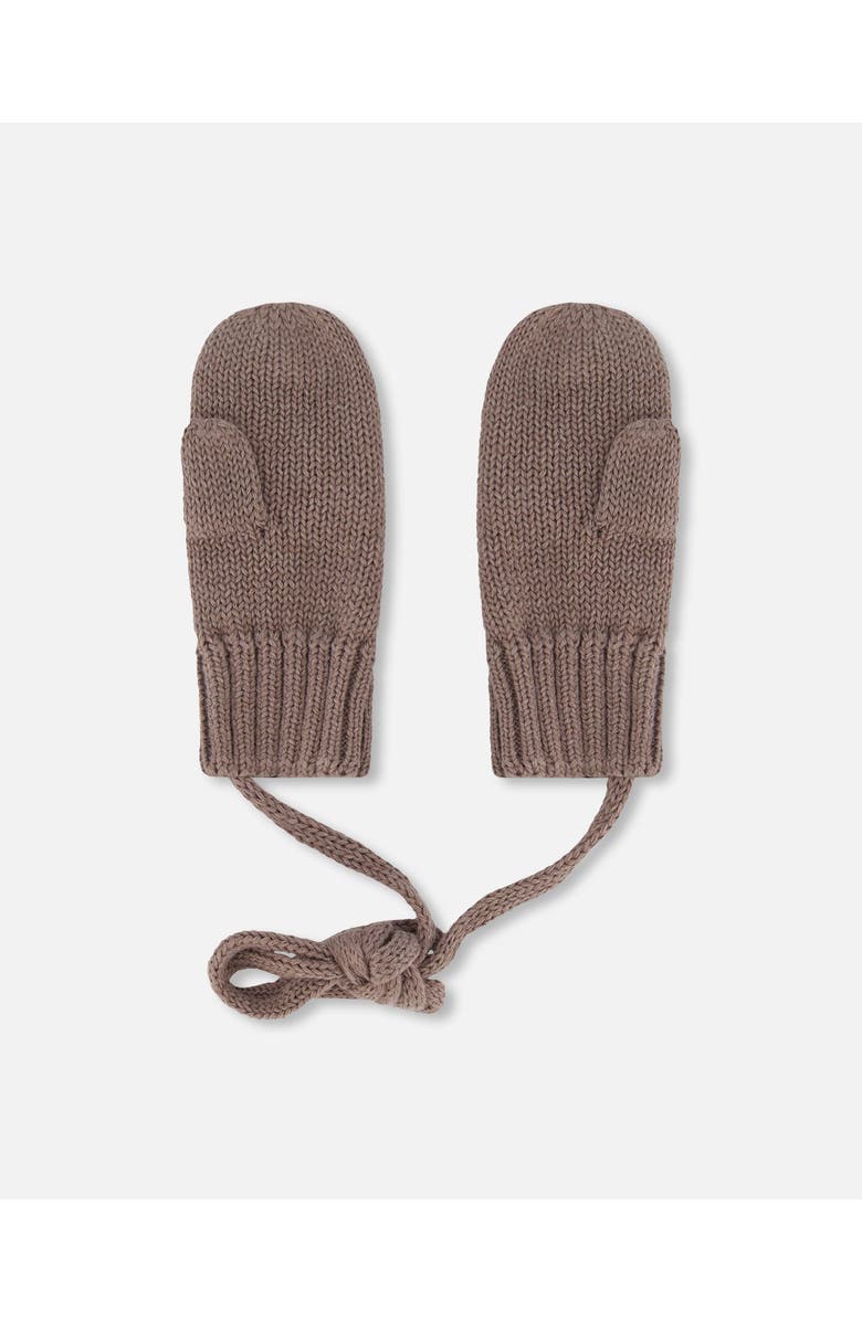 Deux par Deux Baby Boy's Baby Knit Mittens With String Taupe, Alternate, color,