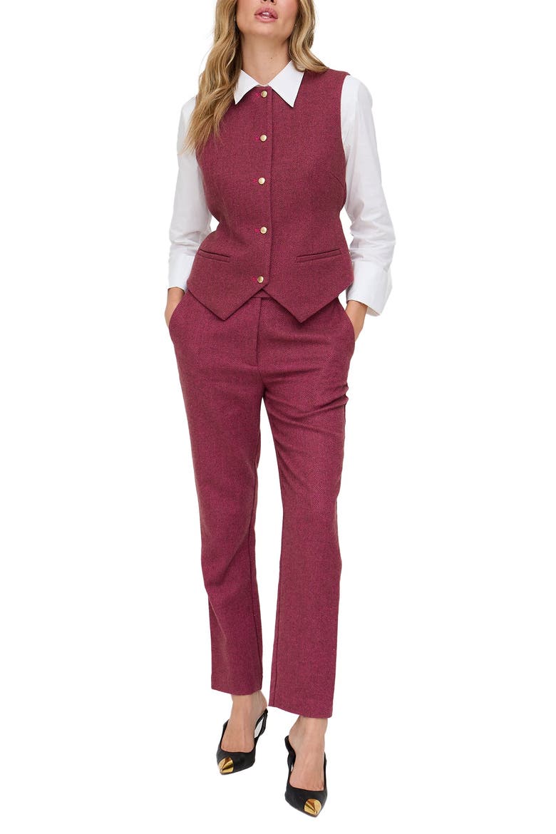 Pandora Tapered Herringbone Print Trouser, Alternate, color, Pink