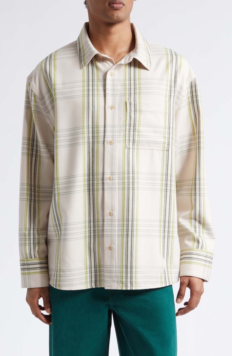 The Elder Statesman Cashlite Plaid Wool & Cashmere Overshirt, Main, color, Snap Pea Plaid