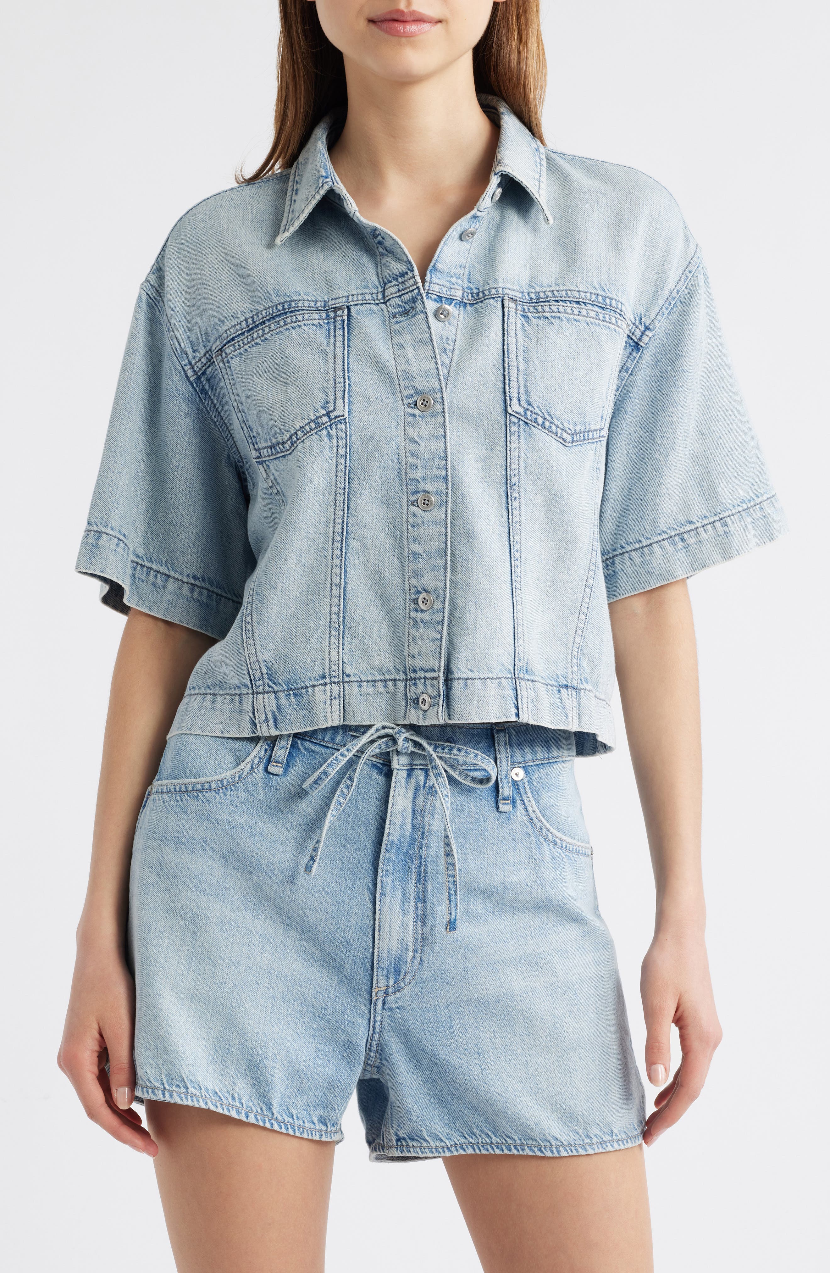 rag & bone Abby Crop Denim Button-Up Shirt