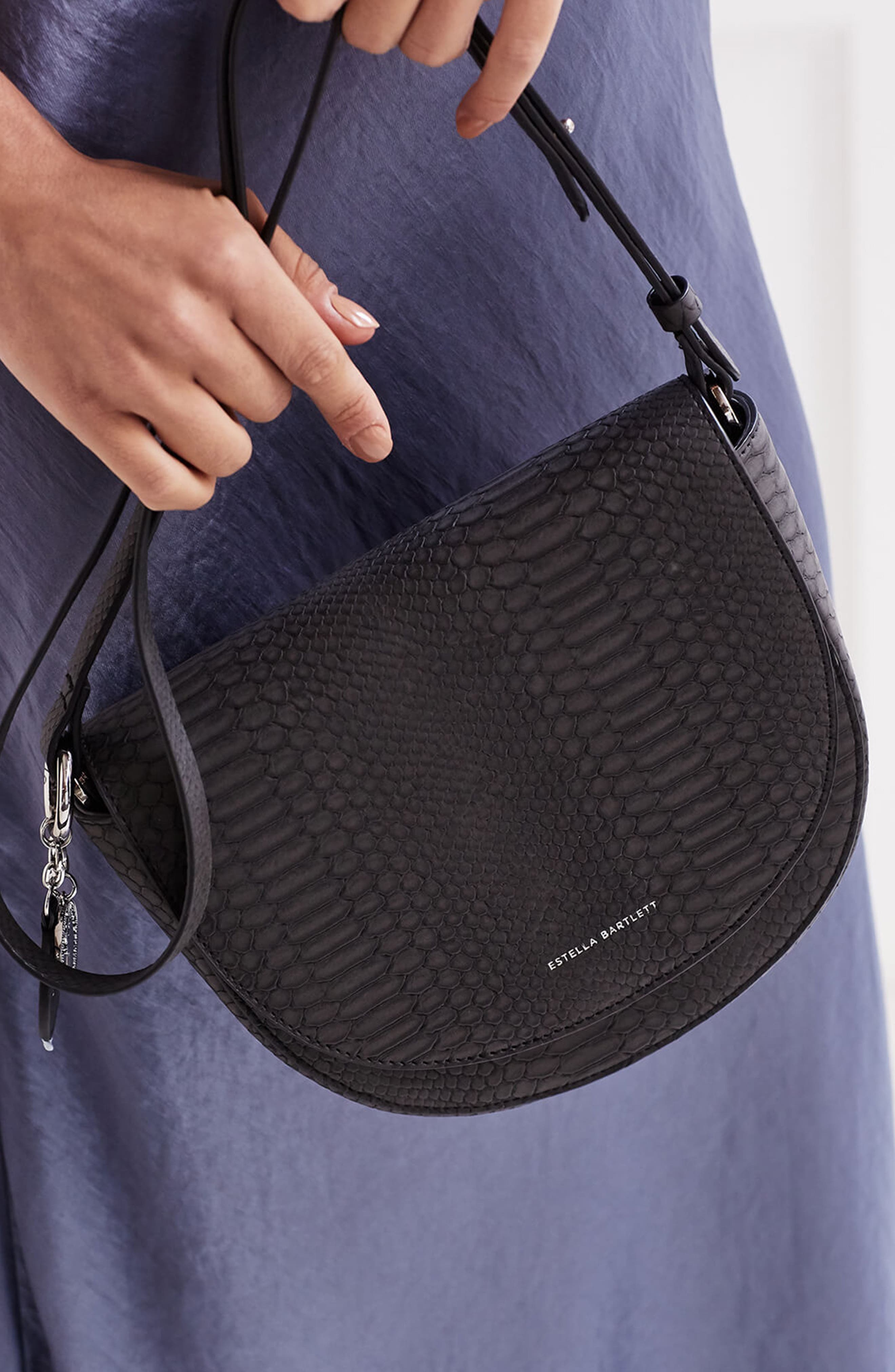 The Loman Faux Snakeskin Saddle Bag, Alternate, color, BLACK