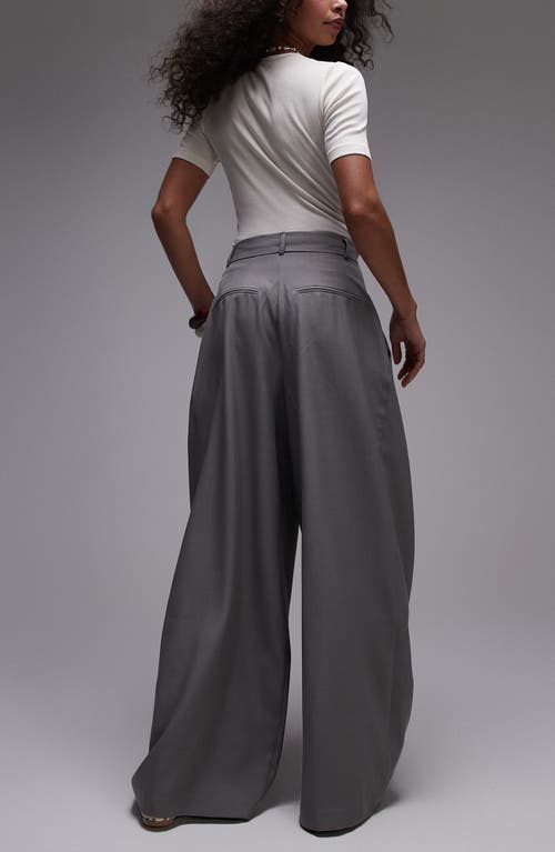 Topshop Pleated High Waist Wide Leg Trousers In Gray