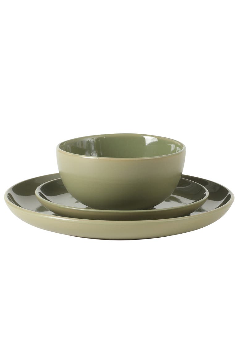 Rockaway 12 Piece Matte Two-Tone Stoneware Dinnerware Set, Service for 4, Alternate, color, Green